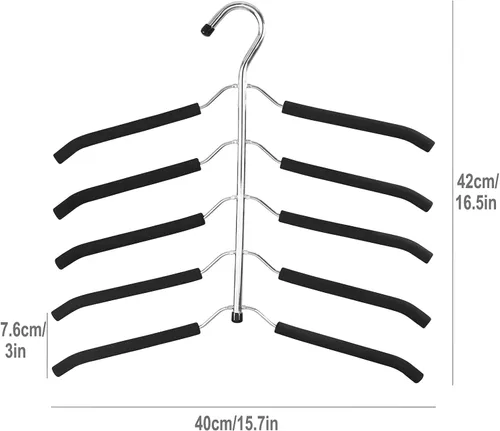 Vista 7 de Paquete de 2 perchas de metal 5 en 1 antideslizantes de acero inoxidable para camisas, perchas de varias capas para armario, perchero de ropa