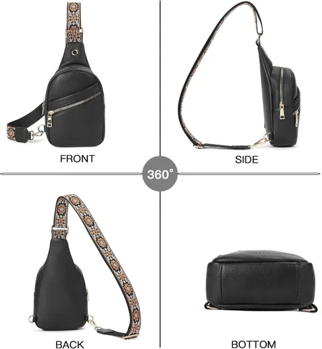 Vista 70 de Telena Bolso bandolera para mujer, bolso cruzado para mujer, cangurera de cuero vegano con correa ajustable