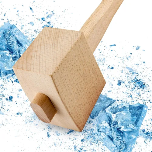 Vista 4 de Hordion 1 martillo de madera de 9.6 pulgadas, martillo de hielo resistente, talla de mazo de haya, herramienta de mano de madera de haya maciza