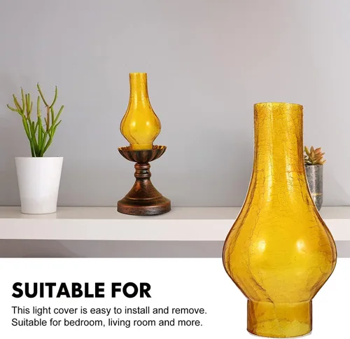 Vista 6 de BAUBUY Lámpara de aceite de repuesto para chimenea de vidrio retro de queroseno, pantalla de lámpara de cristal ámbar con parte superior