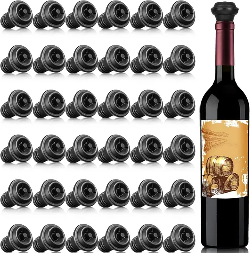 Vista 13 de Honoson 6 tapones de vino con bomba resellable, ahorro de silicona al vacío, práctico para suministros de cocina, herramientas de botella (negro)
