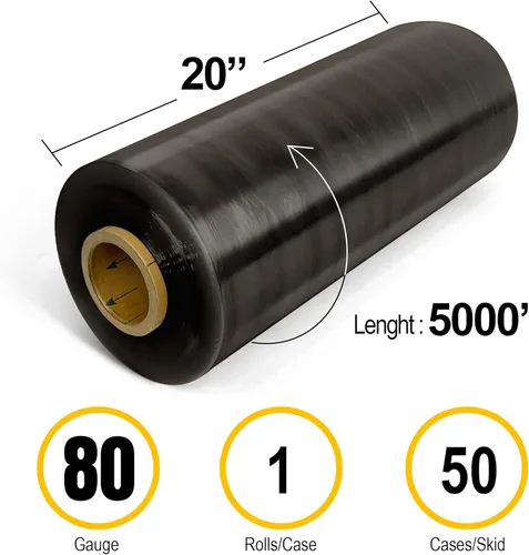 Vista 2 de 8NET - Envoltura elástica resistente de 20 x 5000 pies, calibre 80, película retráctil de plástico negro, caja de 1 rollo