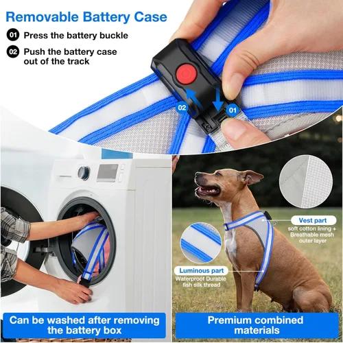 Vista 4 de ChalkLit Arnés para perro con luz, arnés LED sin tirones que brilla en la oscuridad para caminar por la noche, chaleco de seguridad con luz