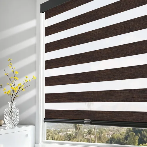 Vista 25 de AOSKY Persianas tipo cebra sin cordones para ventanas, enrollables, de doble capa para filtrar la luz, privacidad para día y noche, persianas