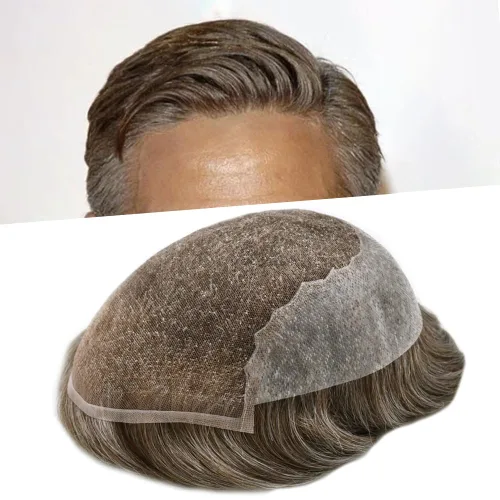 Vista 367 de Toupee - Sistemas de reemplazo de cabello para hombre, encaje frontal suizo, nudo blanqueado, pieza de cabello humano natural