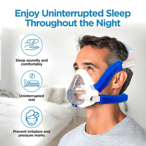 Vista 4 de Cojín para CPAP de RespLabs con correa suave para una mayor comodidad, universal, evita la irritación de la piel y reduce el enrojecimiento