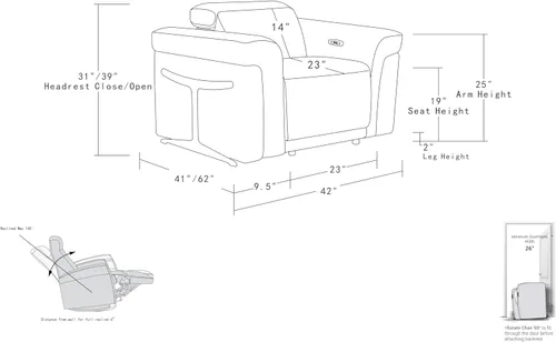 Vista 10 de Blackjack Furniture Mario - Silla eléctrica de cuero de grano superior con reposacabezas ajustables, cargadores USB para dispositivos, sofá