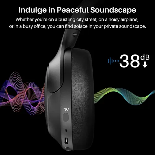 Vista 3 de TOZO HT2 - Auriculares híbridos con cancelación activa de ruido, auriculares inalámbricos Bluetooth sobre la oreja, auriculares inalámbricos
