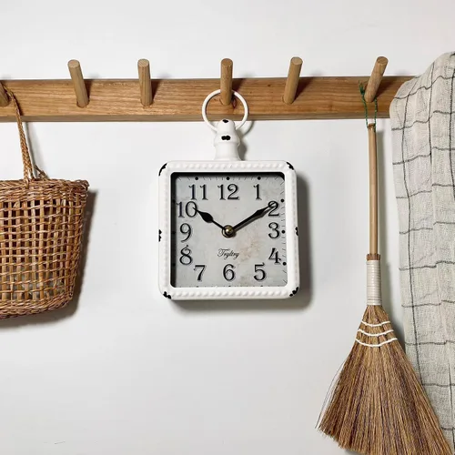 Vista 8 de Retro Rectángulo Metal Silencioso Pequeño Reloj De Pared Negro Rectángulo negro