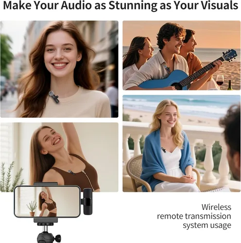 Vista 4 de Micrófono inalámbrico para iPhone, iPad y teléfono Android, paquete de 2 micrófonos inalámbricos de solapa Lavalier con reducción de ruido, mini
