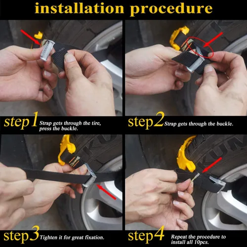 Vista 7 de 10 cadenas de neumáticos de nieve para automóvil, cadenas ajustables para cable de nieve, ajuste universal para la mayoría de automóviles