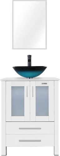 Vista 24 de eclife Tocador de Baño Moderno de 24" Combo Lavabo Gabinete Independiente con Puerta de Cierre Suave, Sin Lavabo de Recipiente, Grifo, Desagüe