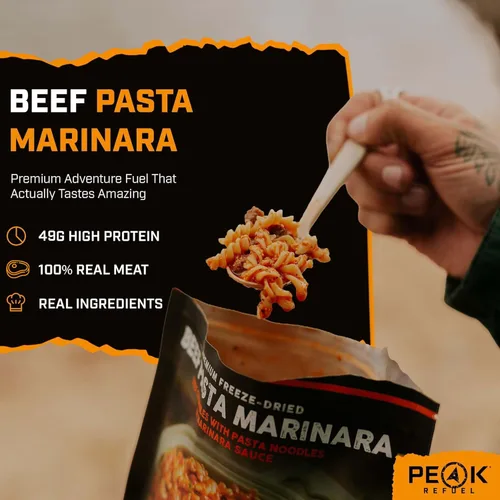 Vista 3 de Peak Refuel Pasta de Carne con Salsa Marinara 49g de Proteína 1040 Calorías Carne 100% Real Comida Premium Deshidratada al Vacío