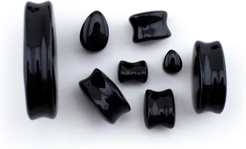 Vista 2 de 1 par de 1 & 12" pulgadas (38 mm) Negro Obsidiana piedra Teardrop Plugsanchos