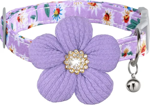 Vista 11 de Collar de perro pequeño con flor, collar de cachorro para perros hembras para perros pequeños, lindo collar de perro con campana, longitud ajustable