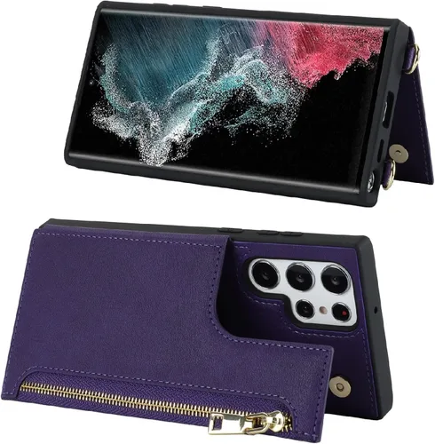 Vista 5 de Jaorty Funda para Samsung Galaxy S22 Ultra con tarjetero para mujer, Galaxy S22 Ultra 5G, funda cruzada con correa, correa de piel sintética