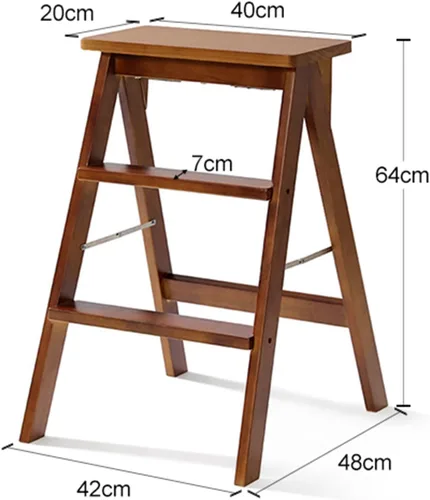 Vista 2 de Silla ligera para escaleras, taburete de 2 escalones, taburete de madera plegable para pies pequeños, biblioteca para el hogar, escalera, banco
