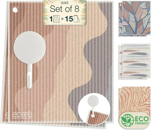 Vista 8 de Eparé Paños suecos para cocina – Paquete de 8 paños suecos absorbentes – Paños desechables para lavar platos – Paños de cocina lavables – Paños