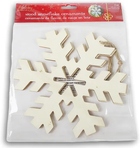 Adorno de madera para manualidades de Navidad, copo de nieve, 2 unidades, 8 pulgadas de diámetro