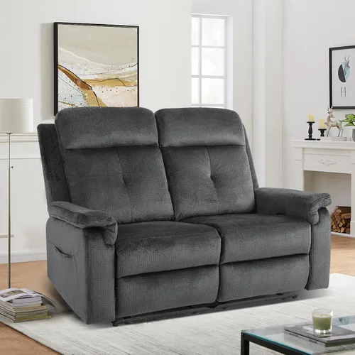 Sofá biplaza reclinable de terciopelo, sofá reclinable doble de 54 pulgadas con calor y masaje, asiento de teatro RV, silla reclinable manual para