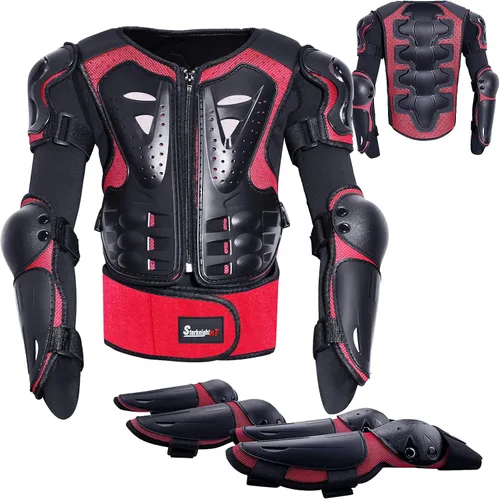 Vista 7 de StarknightMT Conjunto de Armadura para Motocicleta Infantil, Equipo para Moto de Tierra, Chaleco Protector para Pecho, Columna Vertebral, Espalda