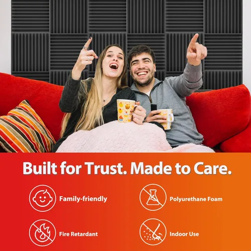 Vista 5 de Paquete de 12 paneles acústicos, paneles de espuma a prueba de sonido para pared de 12 x 12 x 1 pulgadas, espuma acústica de cuña ignífuga, paneles