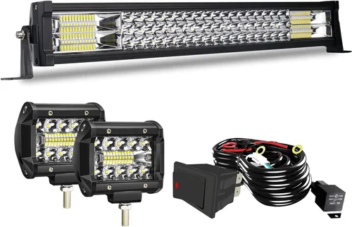 Vista 11 de DOT 5D 12 Pulgadas 72W Barra de Luz LED + 4 Pulgadas 60W Cubo de Luz LED con Kit de Cableado Combo para Lámpara de Conducción Polaris Ranger Honda