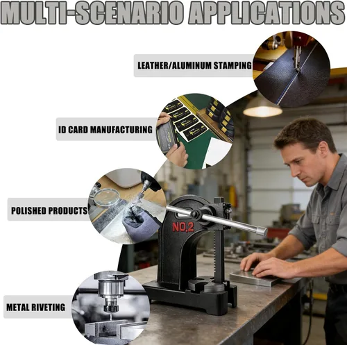 Vista 3 de Prensa de eje de 2 toneladas de alta resistencia, prensa de eje manual, altura máxima de 8.5 pulgadas, prensa de escritorio de hierro fundido