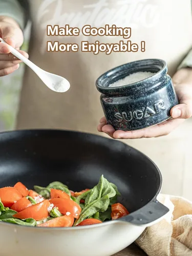 Vista 5 de Gomakren Azucarero con Tapa y Cuchara, Recipiente de Azúcar Plato de Azúcar 10oz, Tarro de Azúcar de Cerámica para Bar de Café, Cocina, Encimera