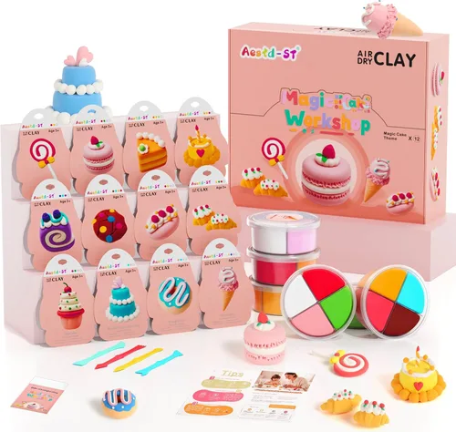 Kit de arcilla seca al aire – Temática de pastel, arcilla de modelado para niños, modelo de postre DIY Arcilla mágica con herramientas y tutoriales,