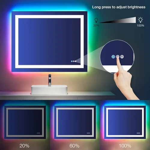 Vista 172 de LOAAO Espejo de baño LED de 28 x 36 pulgadas con luces, antiniebla, regulable, retroiluminado + iluminado frontal, espejo de tocador de baño