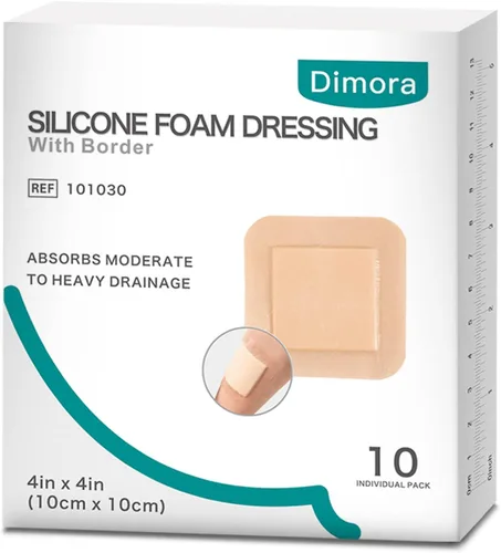 Vista 13 de Dimora Apósito de espuma de silicona con adhesivo de borde, 3 x 3 pulgadas, vendaje impermeable de primeros auxilios para el cuidado de heridas