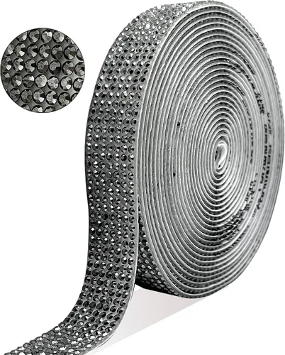 Vista 8 de Tiras de Cinta de Diamantes de Imitación de Cristal Autoadhesivas Negras, Tiras de Cinta de Diamantes de Imitación de 7 Filas con Adhesivo