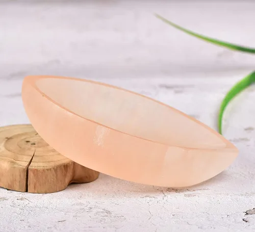 Vista 5 de JIC Gem Cuenco de cristal de selenita naranja de 4 pulgadas con forma de hoja tallada a mano con cristales curativos marroquíes