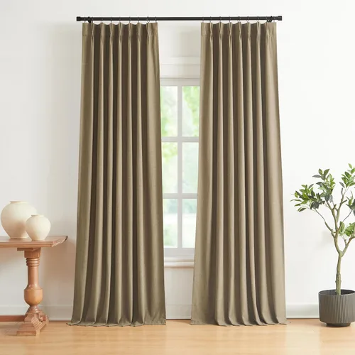 Vista 43 de Vision Home Cortinas marrones con pliegues pinzados, opacas completas, cortinas de ventana de lino mezclado para oscurecer la habitación, cortinas