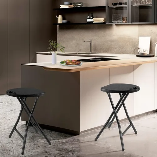 Vista 2 de 5Rcom Taburete plegable, paquete de 2 taburetes portátiles con asa, plegable para camping, fiesta de RV, marco de acero resistente, capacidad de 500