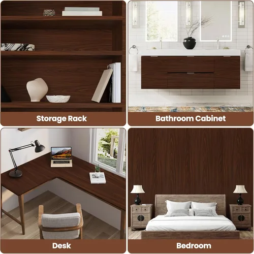 Vista 6 de Decoroom Papel de contacto de grano de madera, nogal oscuro, papel de contacto para encimeras, aspecto de madera, envoltura de vinilo autoadhesiva