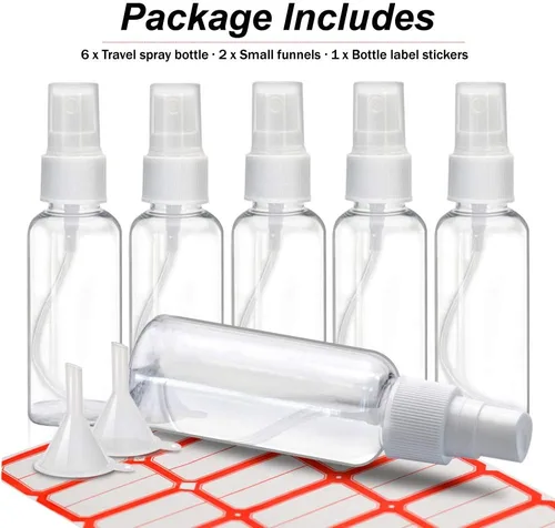 Vista 7 de Mini botellas de spray, botella pequeña de spray de 2 oz/1.7 fl oz, botella de spray de viaje de plástico para líquidos, botellas rociadoras de mano