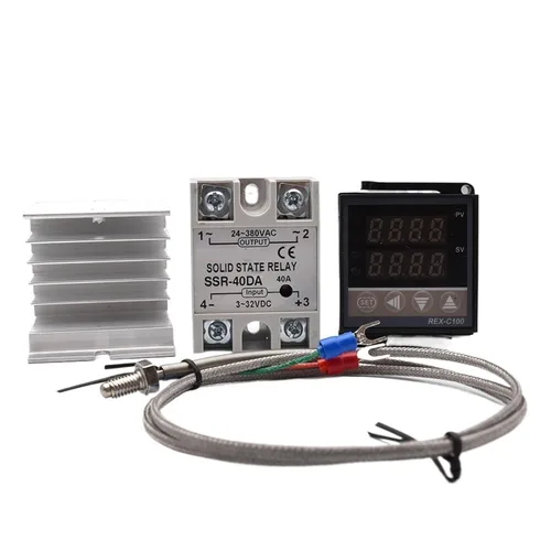 Vista 2 de Controlador digital de temperatura REX-C100 REX C100 Termostato + 40DA SSR Relé+Termopar K Sonda de 3.3 ft (juego B)