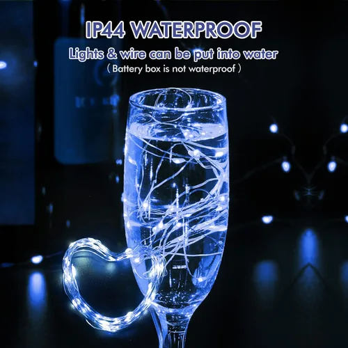 Vista 3 de Bexdir Paquete de 12 luces de hadas a pilas, 7 pies, 20 LED, impermeable, alambre plateado, luces de Navidad al aire libre, mini luces de luciérnaga