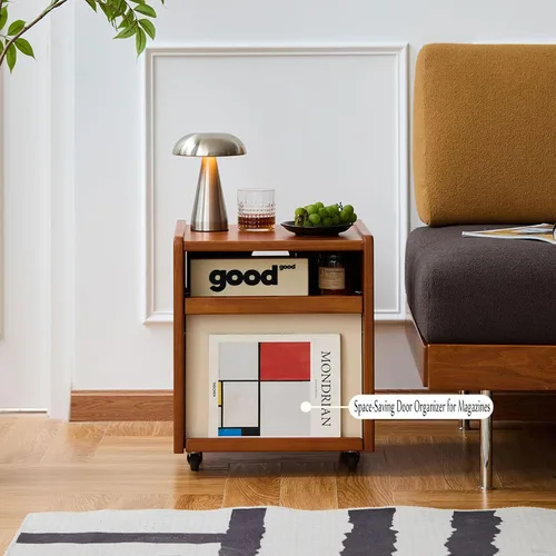 Vista 7 de Solid Wood Mobile Side Table with Wheels,Rolling Side Table with Storage,Unique Floating Design Storage Organizer for Bedroom, Living Room, Small