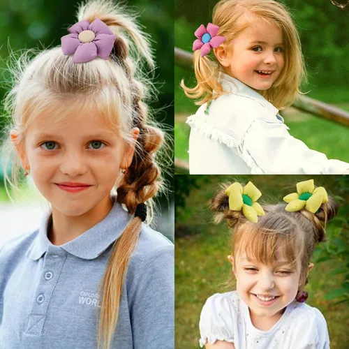 Vista 3 de 1 liga elástica para el cabello con flores grandes, bonitos soportes esponjosos para cola de caballo, bandas de goma para el cabello, accesorios