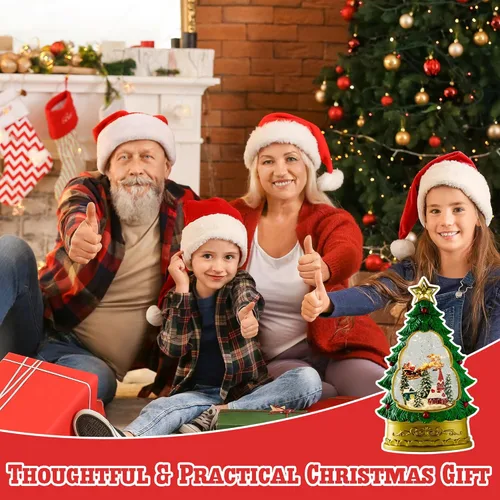 Vista 6 de Linterna de Globo de Nieve Navideño Musical - Árbol de Navidad Preiluminado y Brillante con Papá Noel y Alce, Funciona con USB