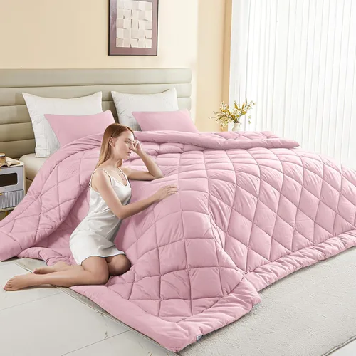 Vista 14 de Edredón extragrande tamaño King de 128x120, edredón extragrande tamaño King, edredón suave y ligero para todas las estaciones con relleno