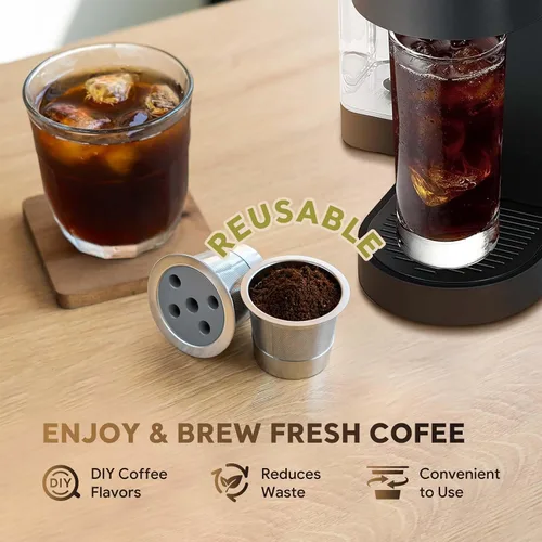Vista 7 de Tazas K reutilizables de acero inoxidable para Keurig Supreme & Supreme Plus, tazas K reutilizables de cinco agujeros, universales, compatibles