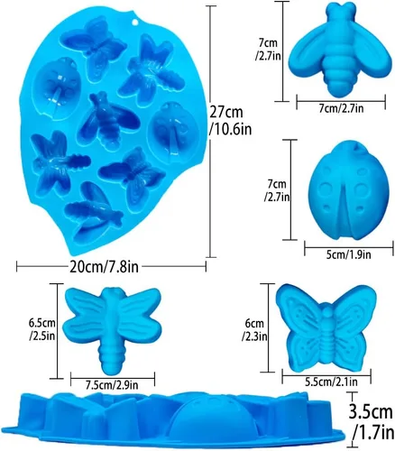 Vista 2 de 2 moldes de silicona 3D para pasteles, molde para magdalenas de insectos de 8 cavidades, molde de cocina para pastelería para bomba de grasa