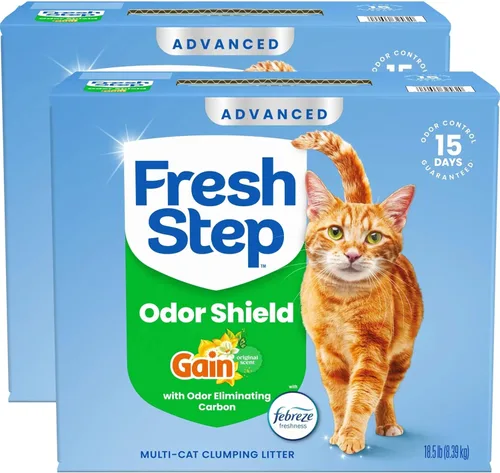Fresh Step Advanced Odor Shield - Arena aglutinante para gatos con frescura Febreze, bajo polvo, control de olores con tecnología de bloque de