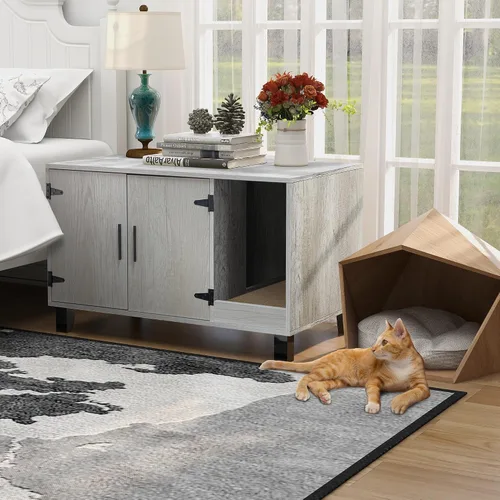 Vista 5 de TaoHFE Caja de arena para gatos, muebles ocultos con almohadilla para arañazos de gato, caja decorativa de madera oculta para gatos, caja de arena