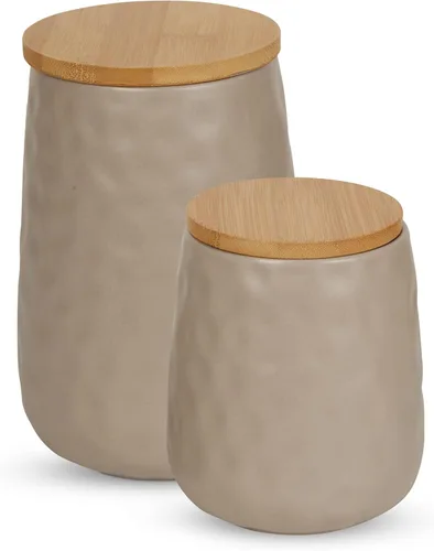 Vista 12 de DII Kitchen Accessories Collection, juego de recipientes de cerámica mate texturizados, color blanco antiguo, color vid, 3 piezas