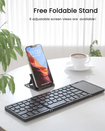 Vista 8 de Artciety Teclado Bluetooth plegable, teclado inalámbrico portátil plegable con panel táctil, teclado de bolsillo de viaje para iOS, Android